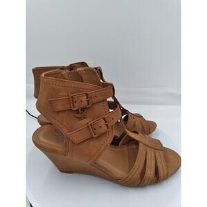 HEART-S 3" WEDGE Gladiator T Strap Sandals by SHIEKH size 8.5 Brown